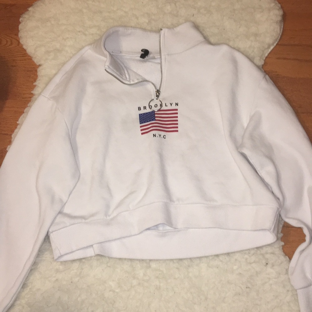 White Quarter Zip Brooklyn NYC Sweatshirt